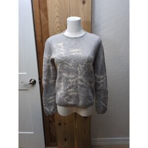 Bianco & Blu Sweater Womens SMALL S Gray Floral Merino Wool Cashmere Blend Italy